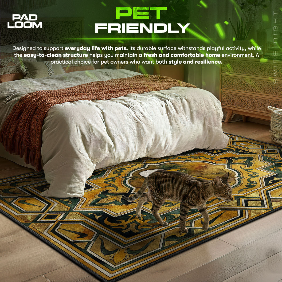 Nike Swoosh Gold Rug - Baroque Jade Floor Mat Decor