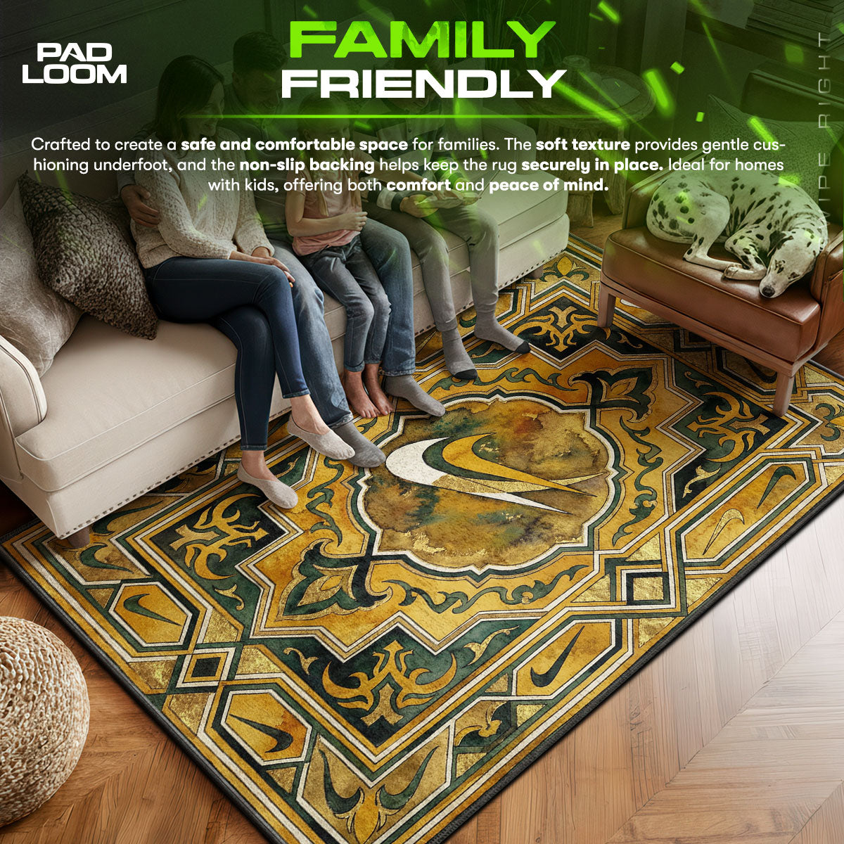 Nike Swoosh Gold Rug - Baroque Jade Floor Mat Decor