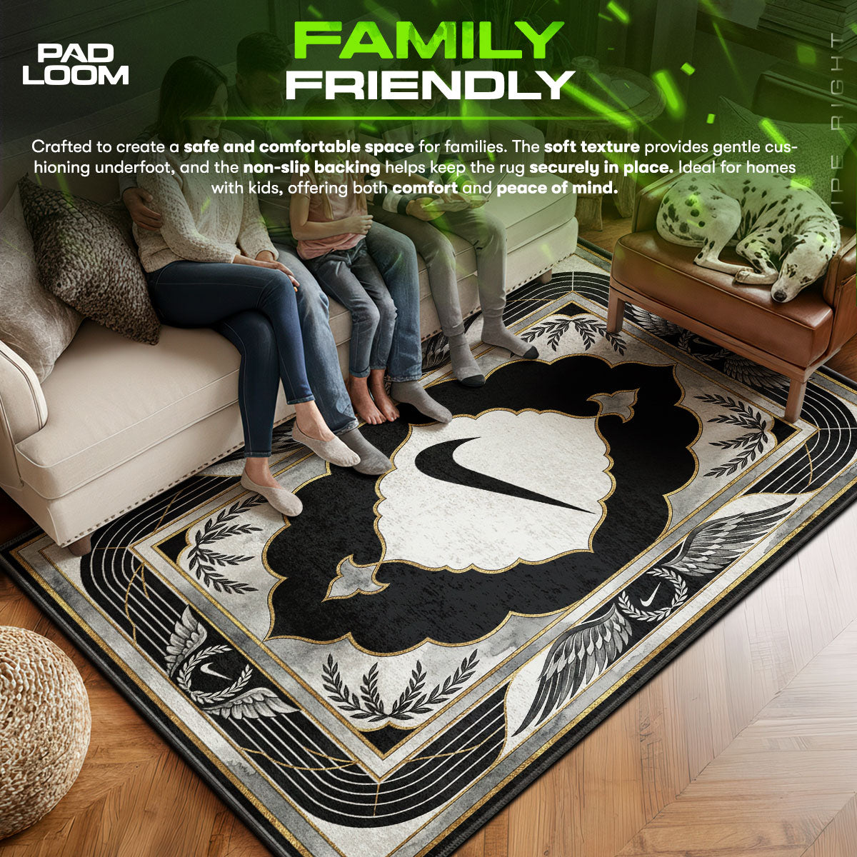 Nike area rug showing full home decor artwork