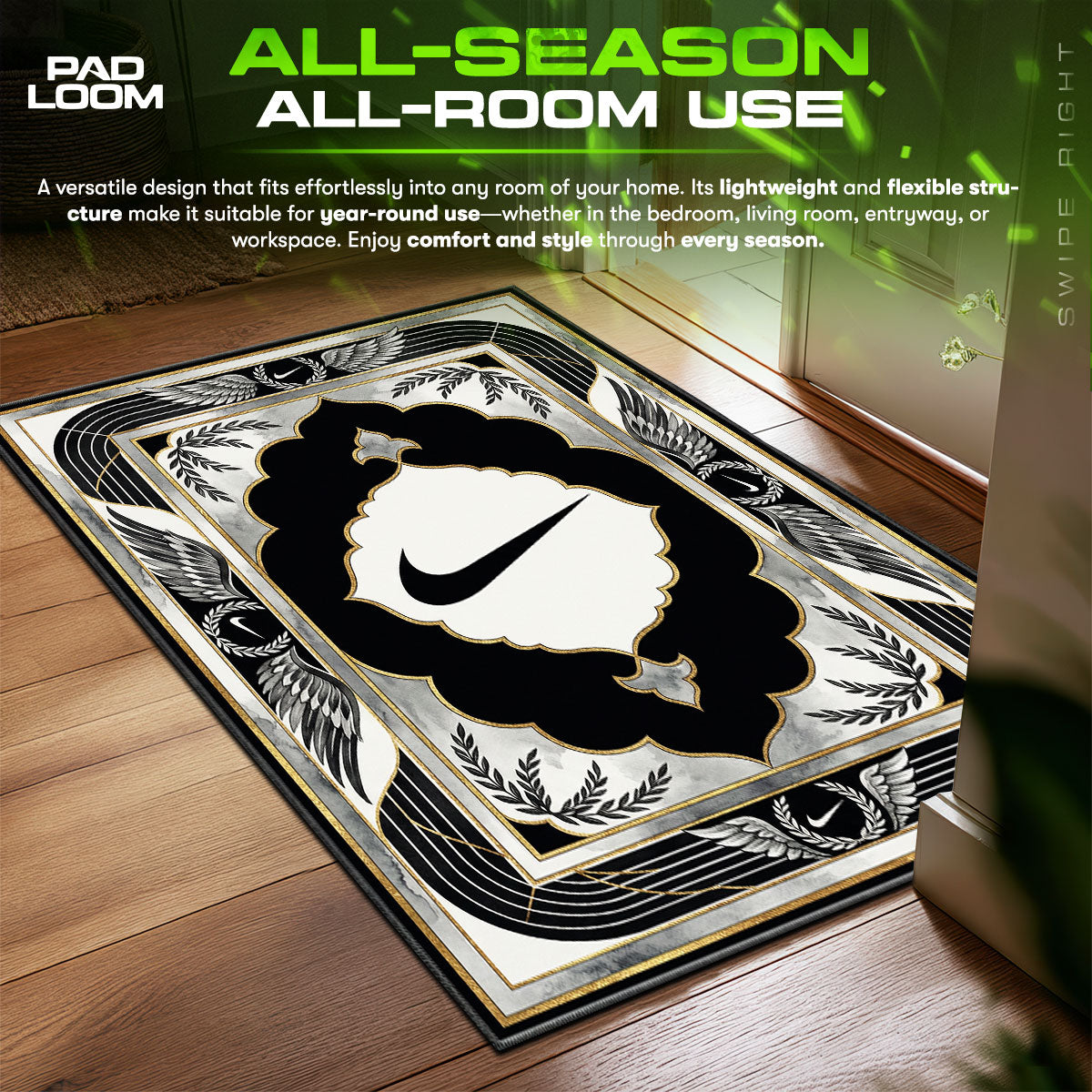 Nike Swoosh Wing Marble Icon Floor Decor fan rug — premium quality print