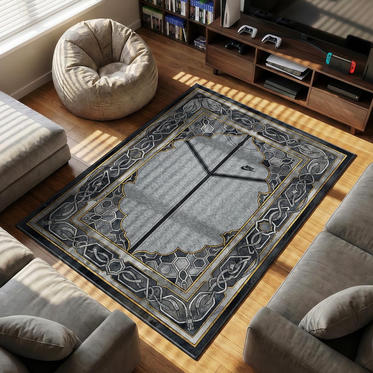 Nike Tech themed area rug for home decor fans