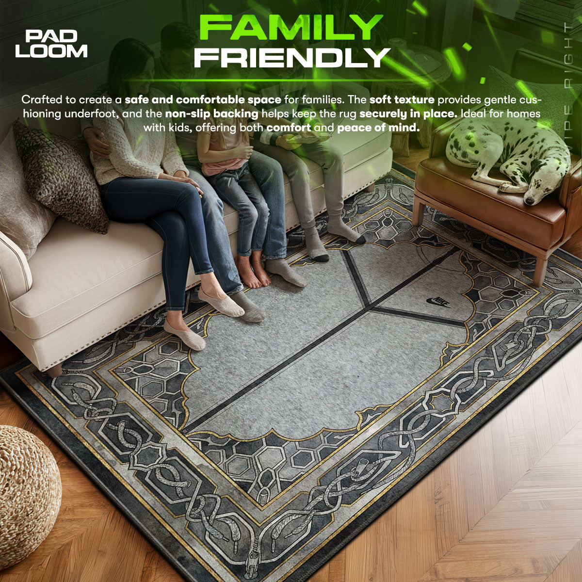Nike area rug showing full home decor artwork