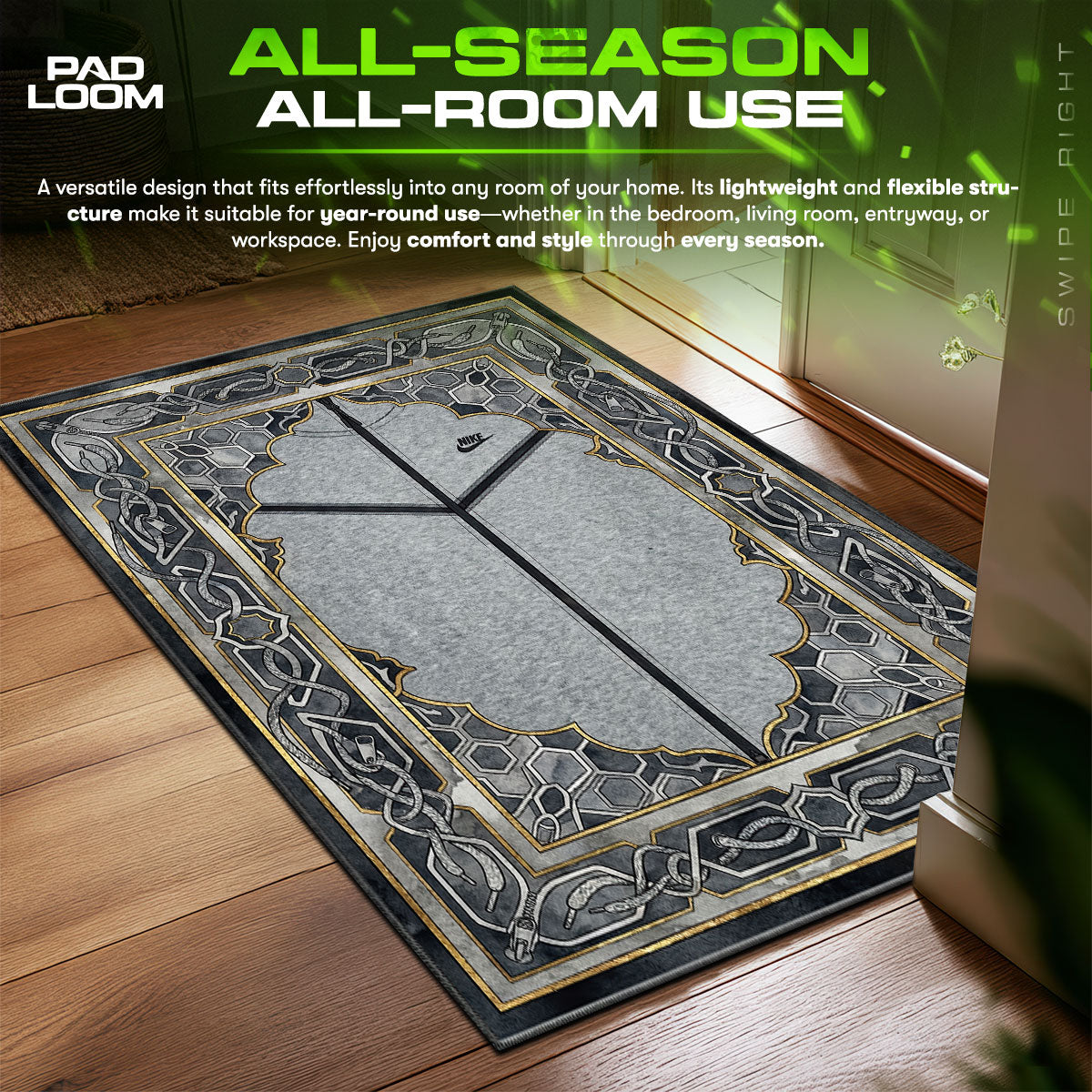 Nike Tech Fleece Grey Zipper Floor Decor fan rug — premium quality print