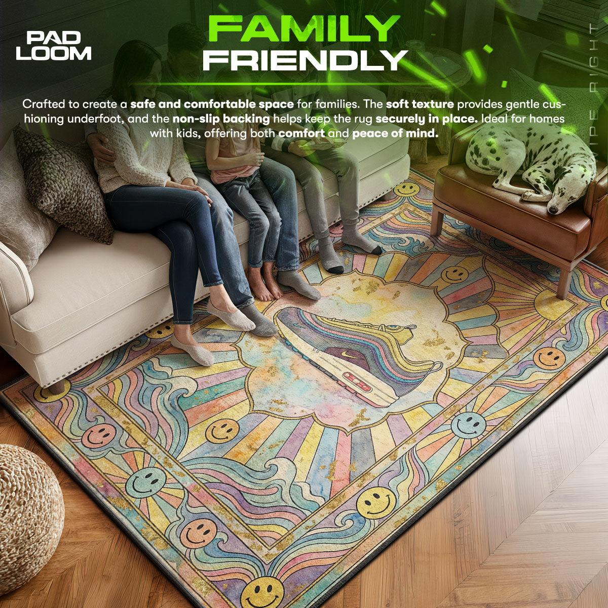 Nike area rug showing full home decor artwork