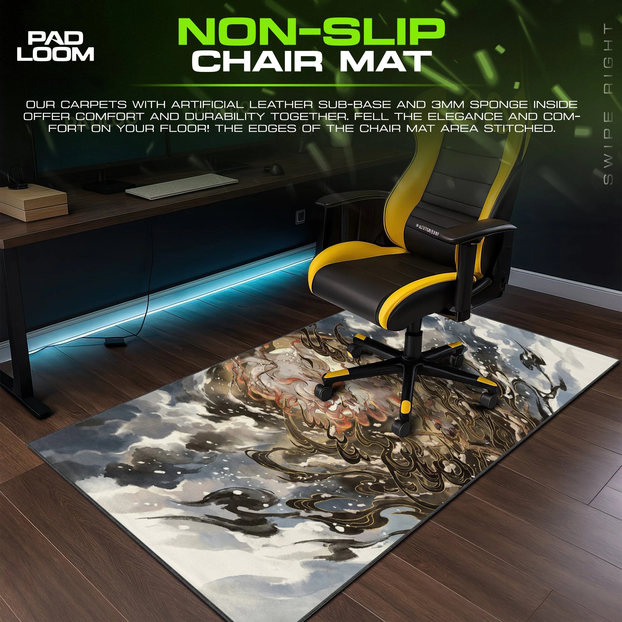 Ninetales Ink Storm – stitched-edge, non-slip mouse pad detail
