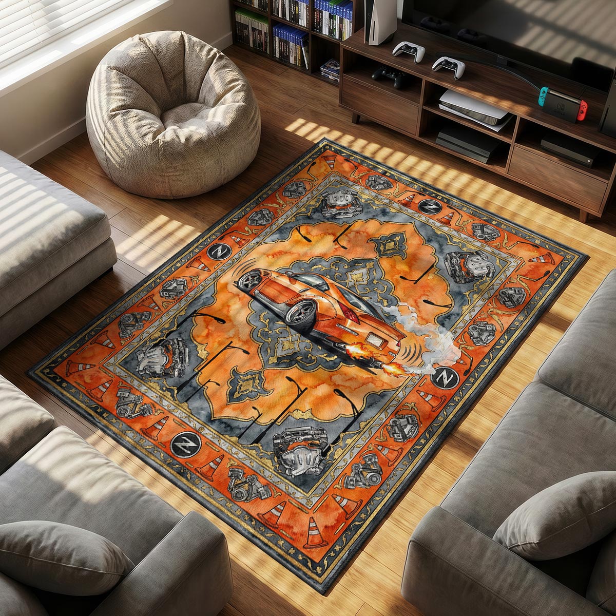 Nissan 350Z themed area rug for home decor fans
