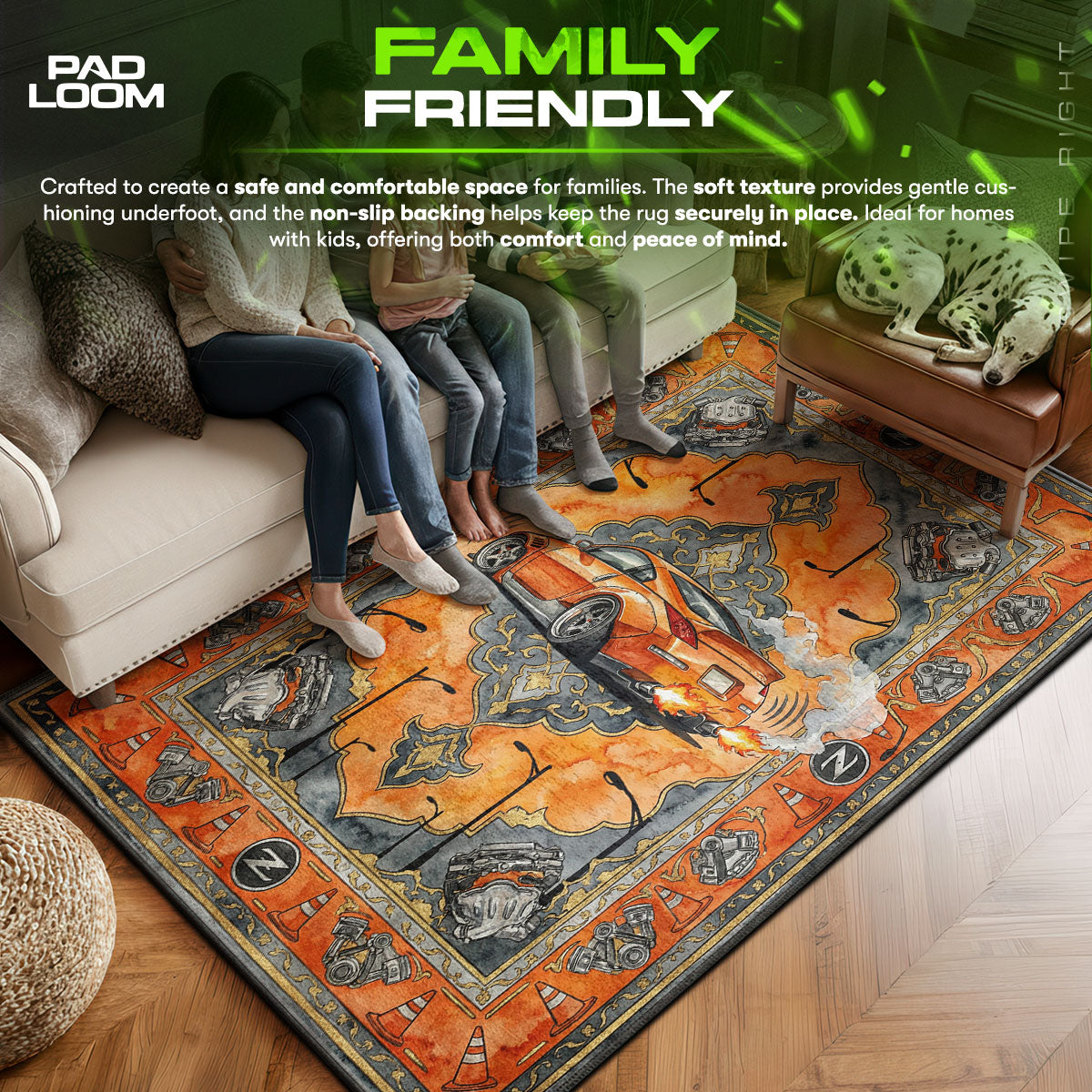 Nissan area rug showing full home decor artwork