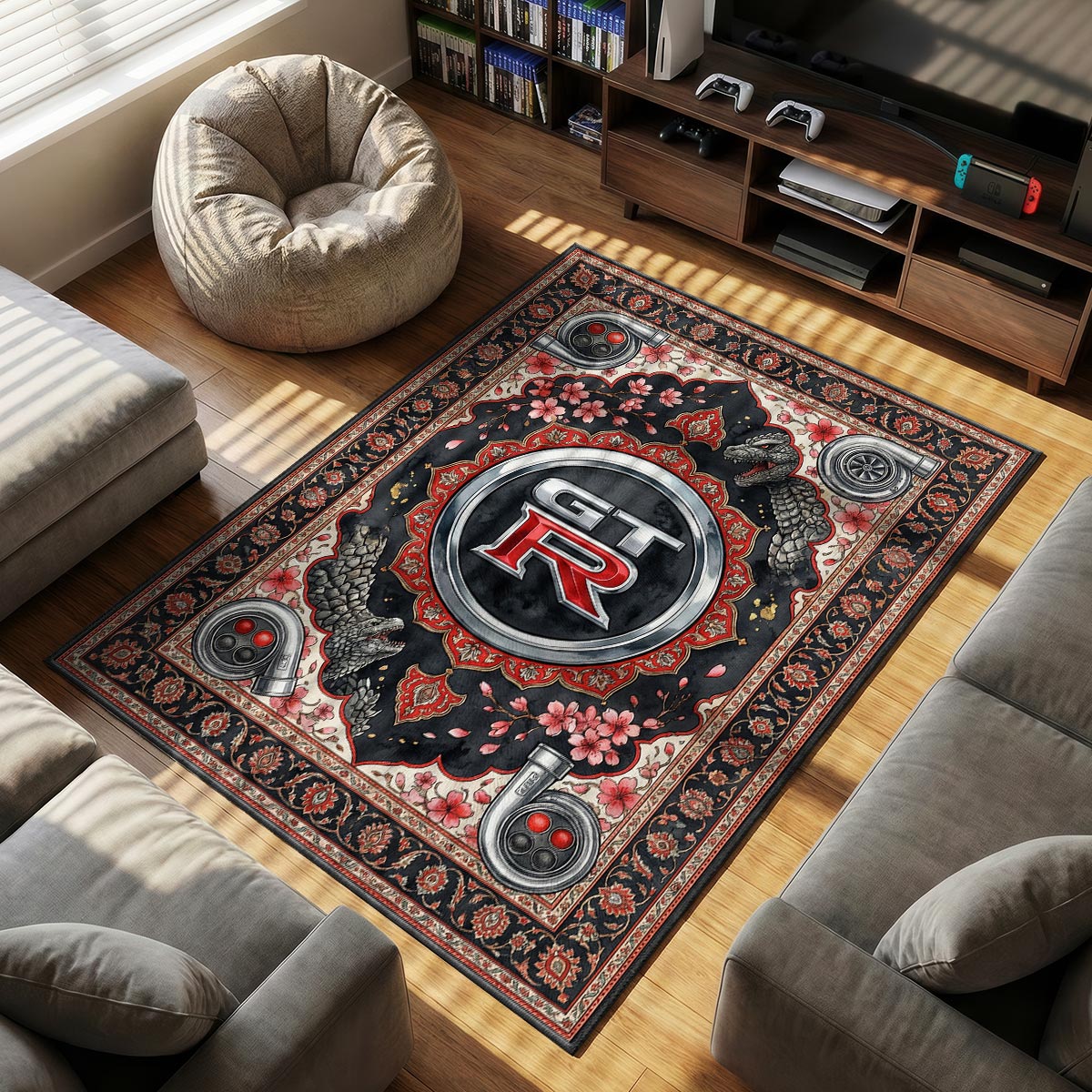 Nissan GT themed area rug for home decor fans