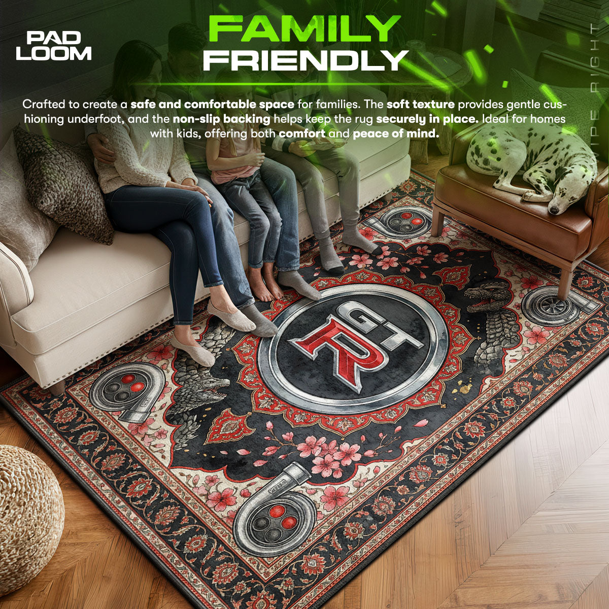 Nissan area rug showing full home decor artwork