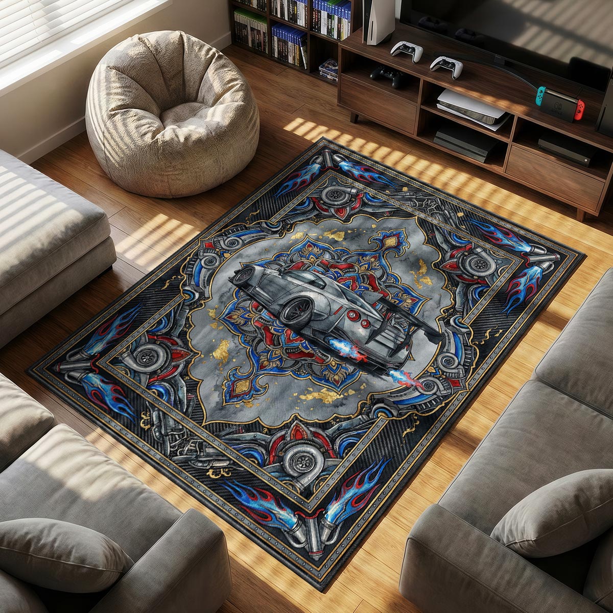 Nissan GTR themed area rug for home decor fans