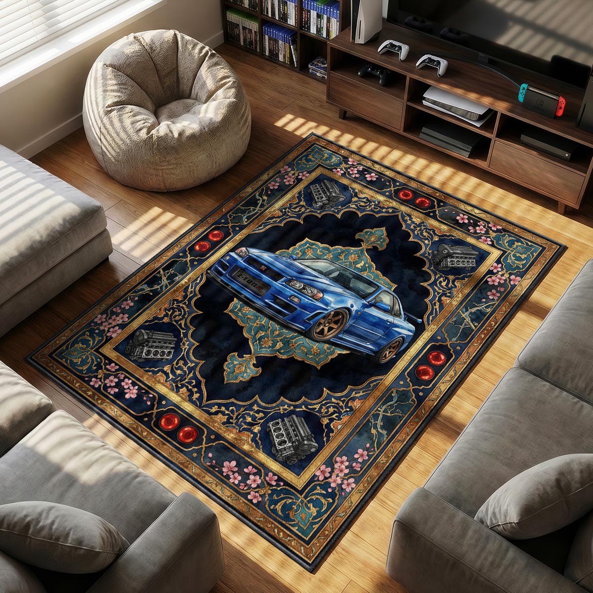 Nissan Skyline themed area rug for home decor fans
