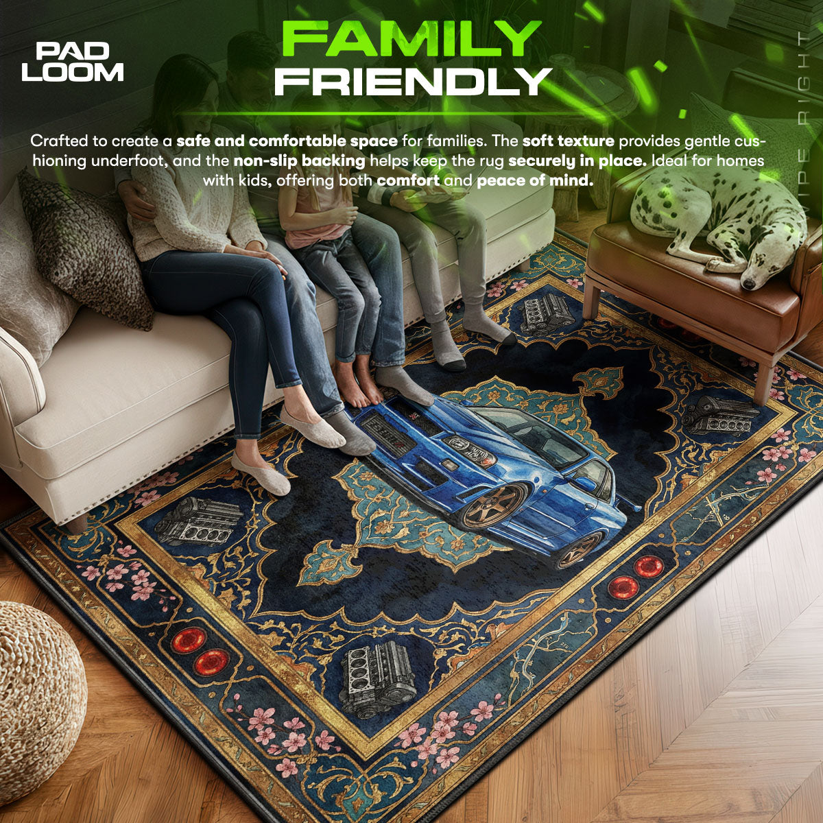 Nissan area rug showing full home decor artwork