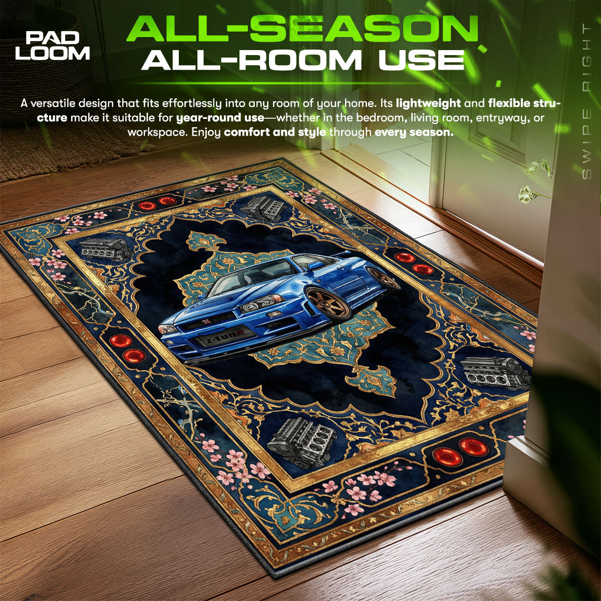 Nissan Skyline R34 Sakura JDM Floor fan rug — premium quality print
