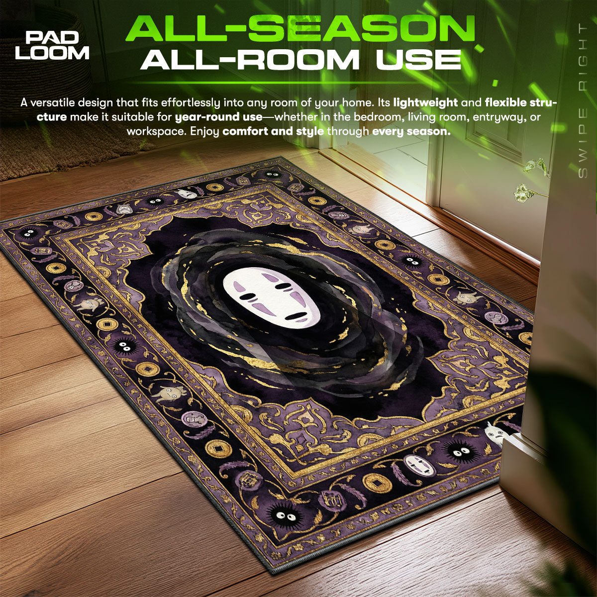 No Face Dark Aura Spirited Away Room fan rug — premium quality print