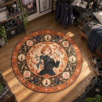 Nobara Hammer Jujutsu Kaisen round rug on a bedroom floor - Jujutsu Kaisen chair mat