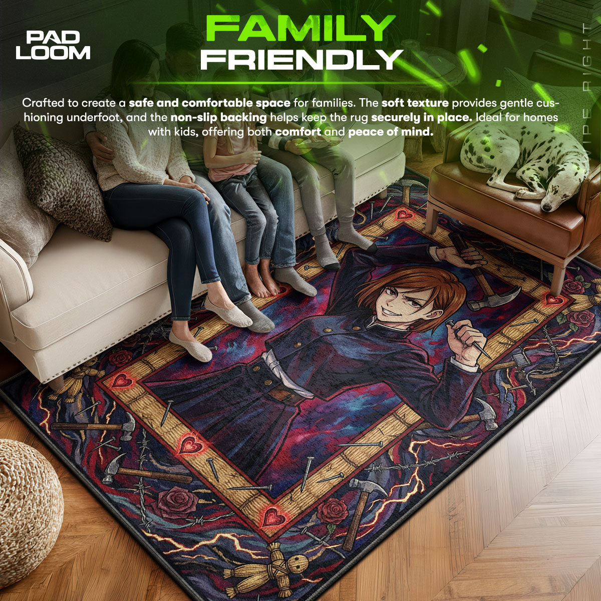 Nobara area rug showing full home decor artwork