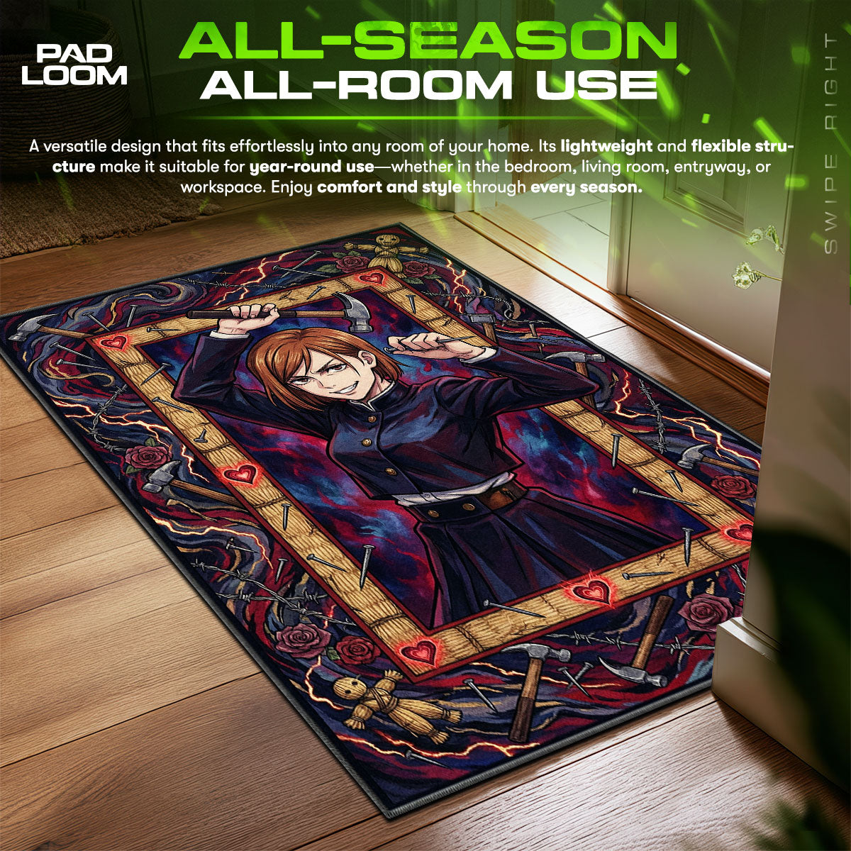 Nobara Kugisaki Resonance Jujutsu Kaisen Chair fan rug — premium quality print