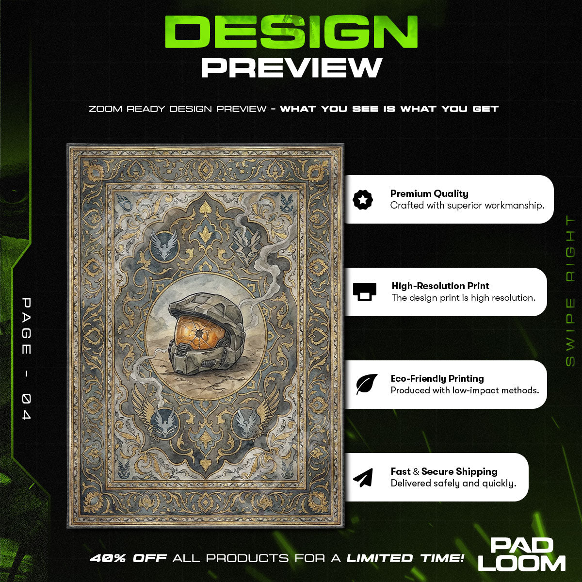 Noble Six Lone Wolf Rug - Halo Reach Chair Mat