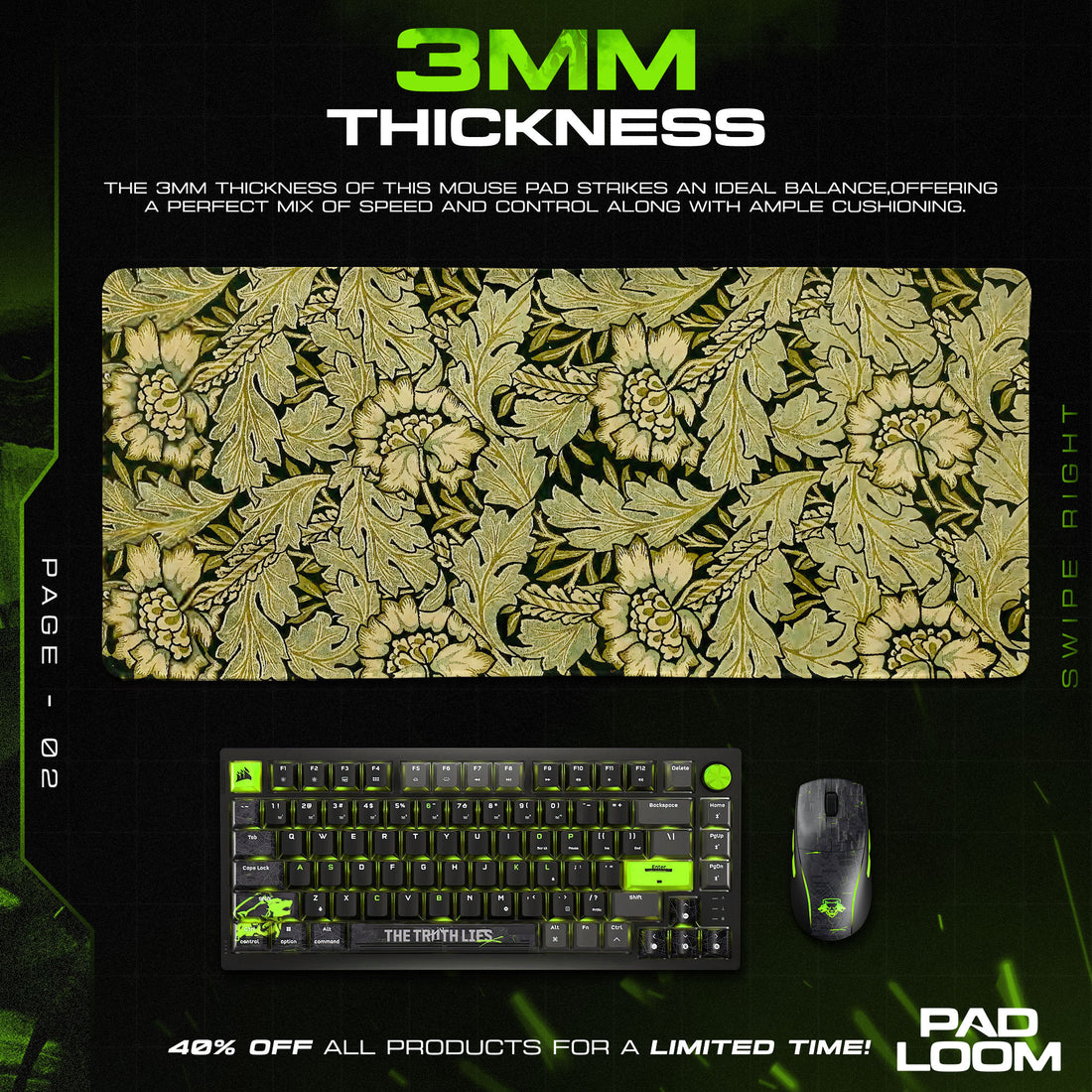 Nocturne Fern Mouse Pad, Gold Leaf Gaming Desk Mat