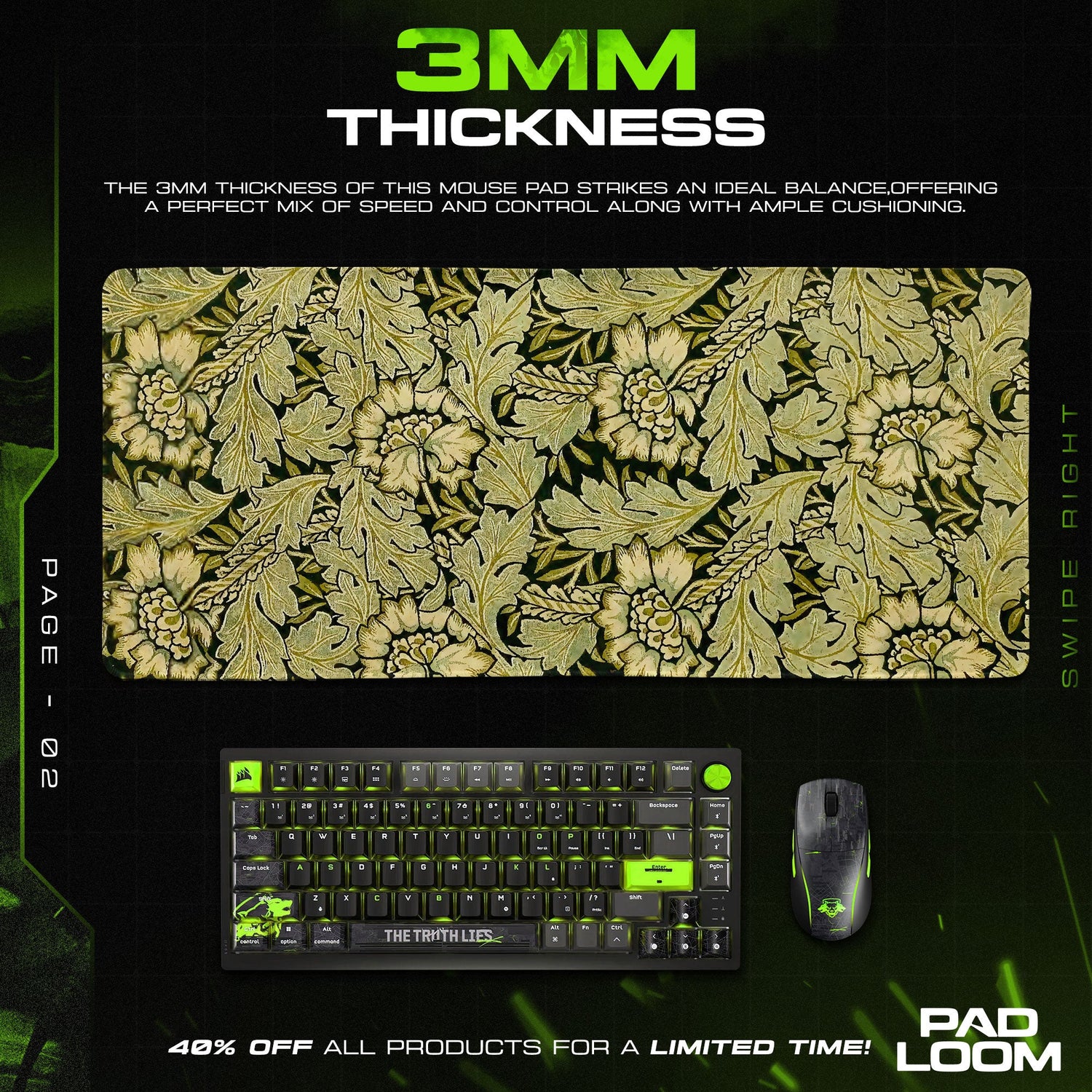 Nocturne Fern Mouse Pad, Gold Leaf Gaming Desk Mat Padloom