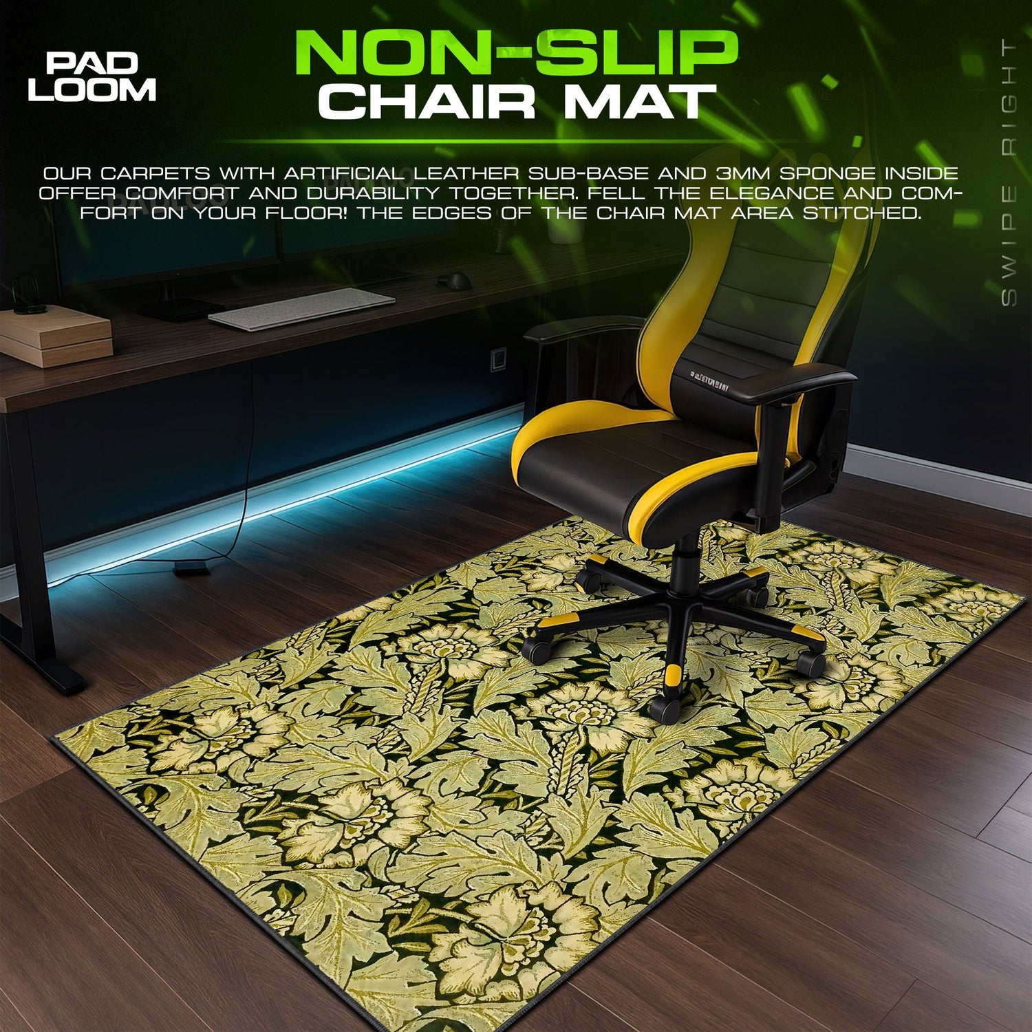 Nocturne Fern Mouse Pad, Gold Leaf Gaming Desk Mat Padloom