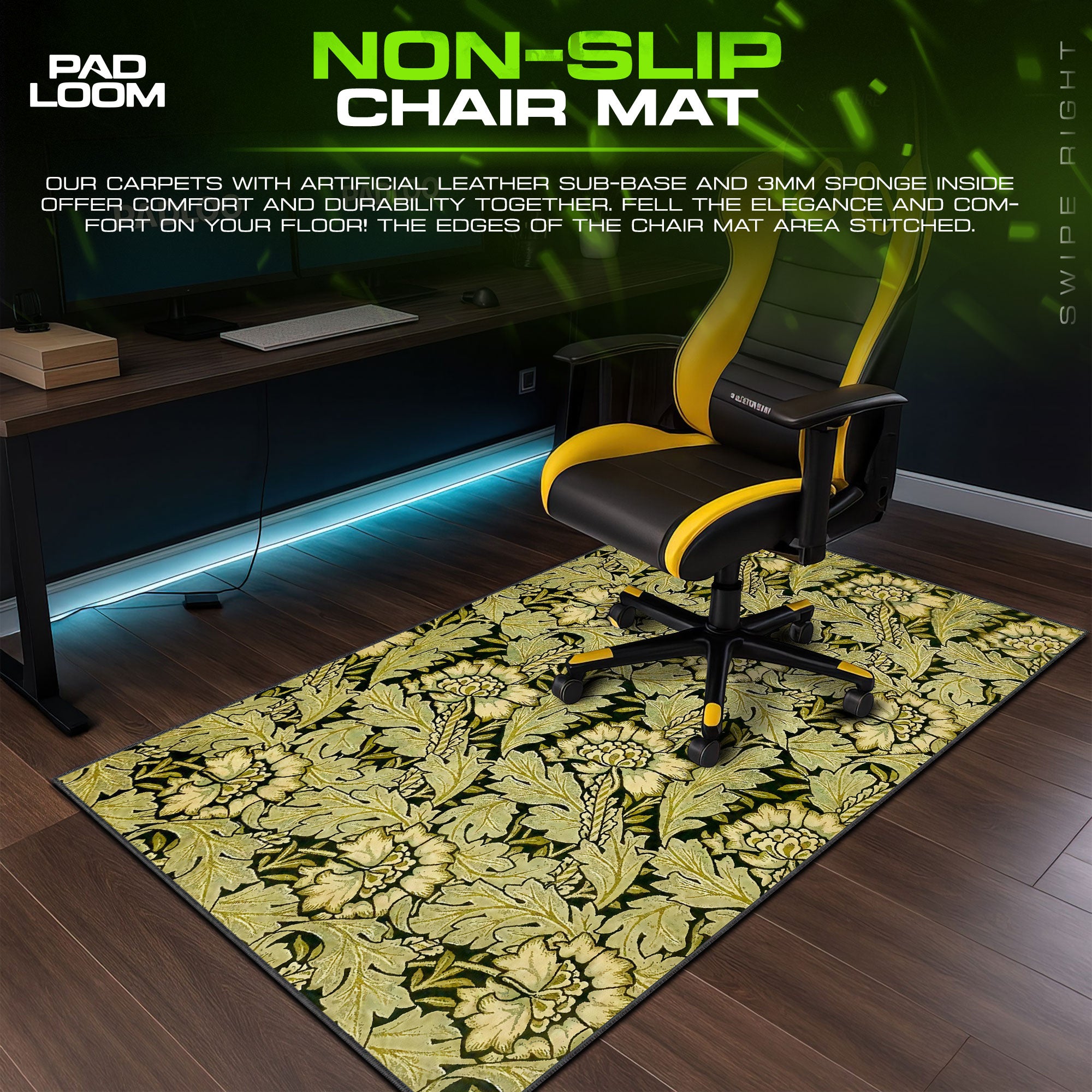 Nocturne Fern Mouse Pad, Gold Leaf Gaming Desk Mat