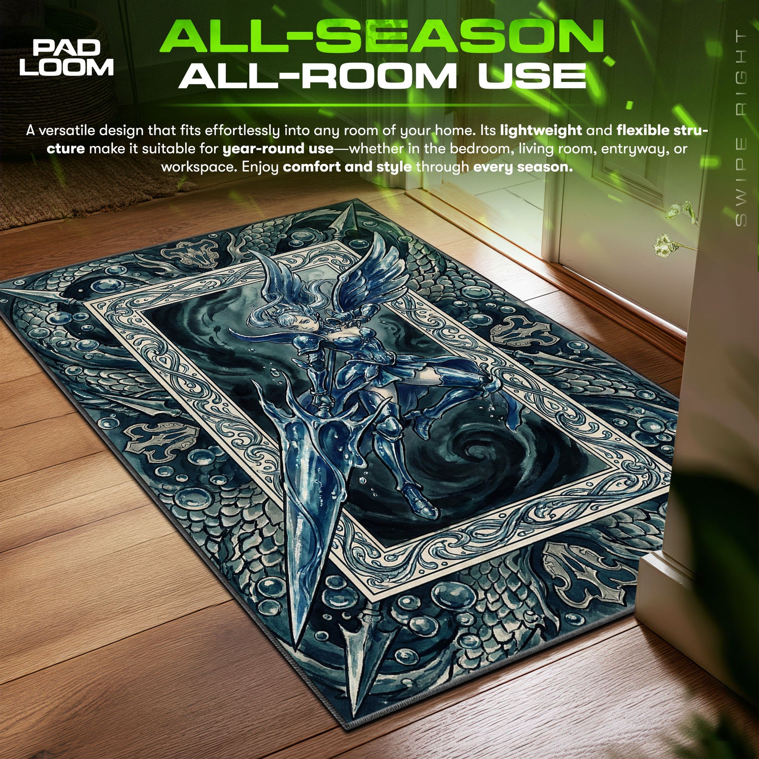 Noelle Valkyrie Dress Art Black Clover Chair fan rug — premium quality print