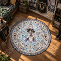 Noelle Water Black Clover round rug on a bedroom floor - Black Clover chair mat