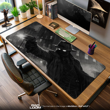 Noir Detective Shadow Mouse Pad, Gamer Desk Mat