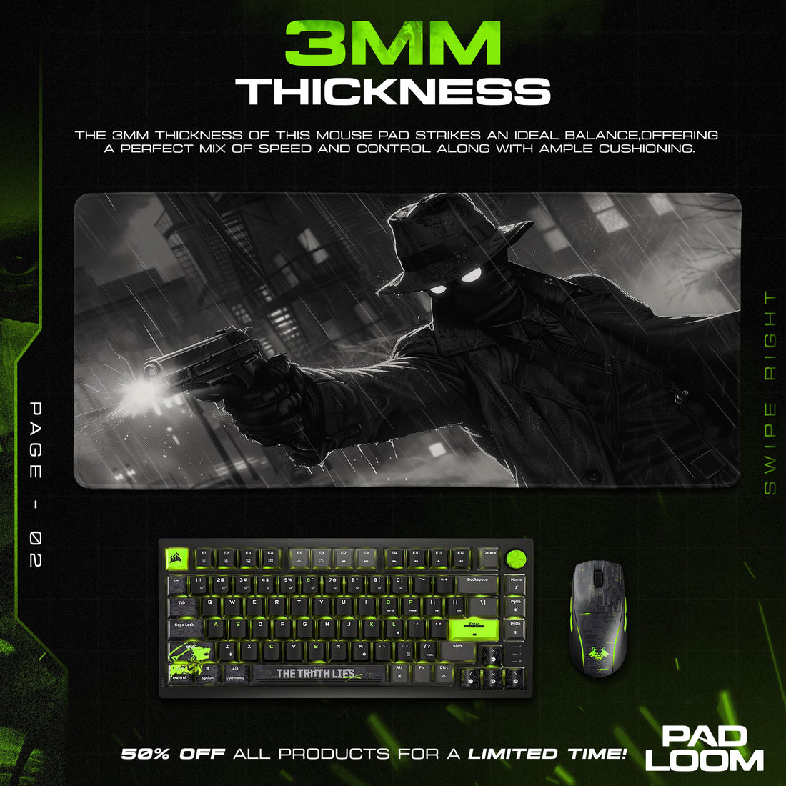 Noir Detective Shadow Mouse Pad, Gamer Desk Mat