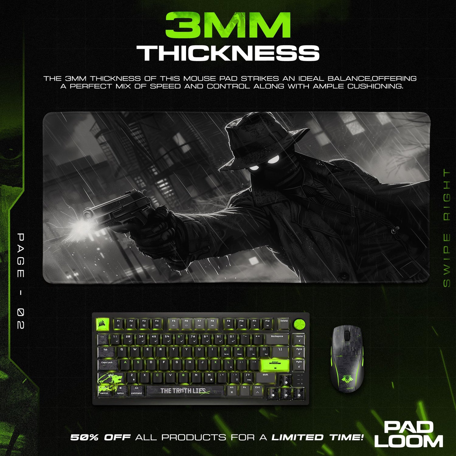 Noir Detective Shadow Mouse Pad, Gamer Desk Mat Padloom