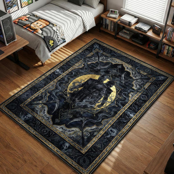 Noob Saibot standing with shadow clone amidst dark smoke in ornate tarot style gaming area rug and floor mat