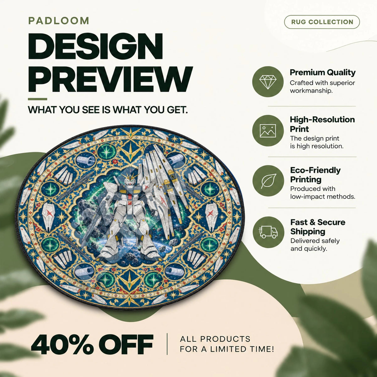 Nu Gundam Funnel Gundam round rug full design preview