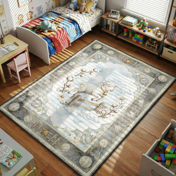 cute nursery lamb jumping fence kids bedroom area rug
