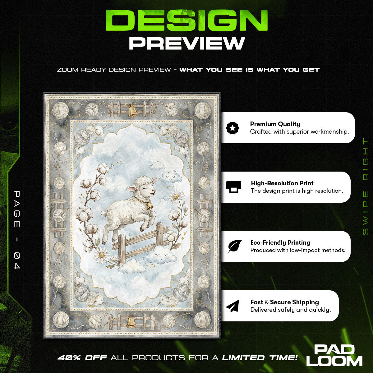 Nursery Lamb Farm Rug - Kids Room Floor Mat