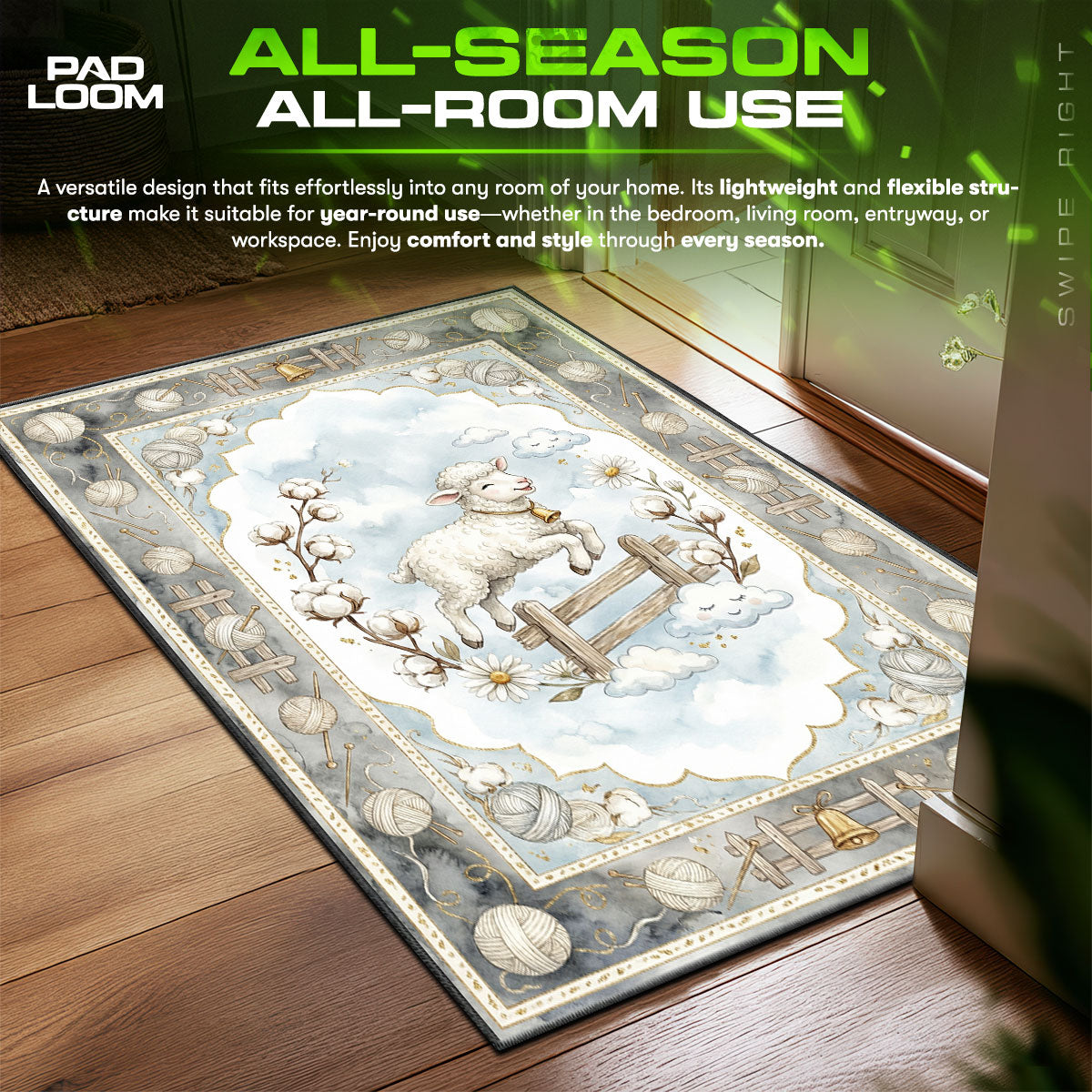 Nursery Lamb Farm Rug - Kids Room Floor Mat