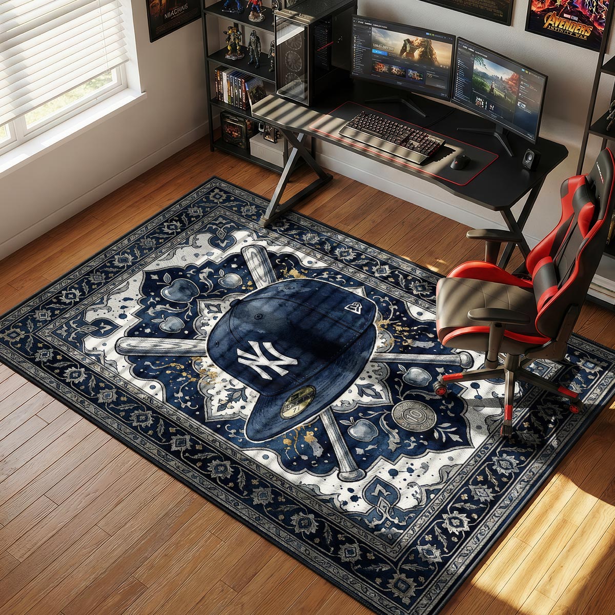 NY Yankees Blue Paisley Baseball Urban Floor rug — main product view