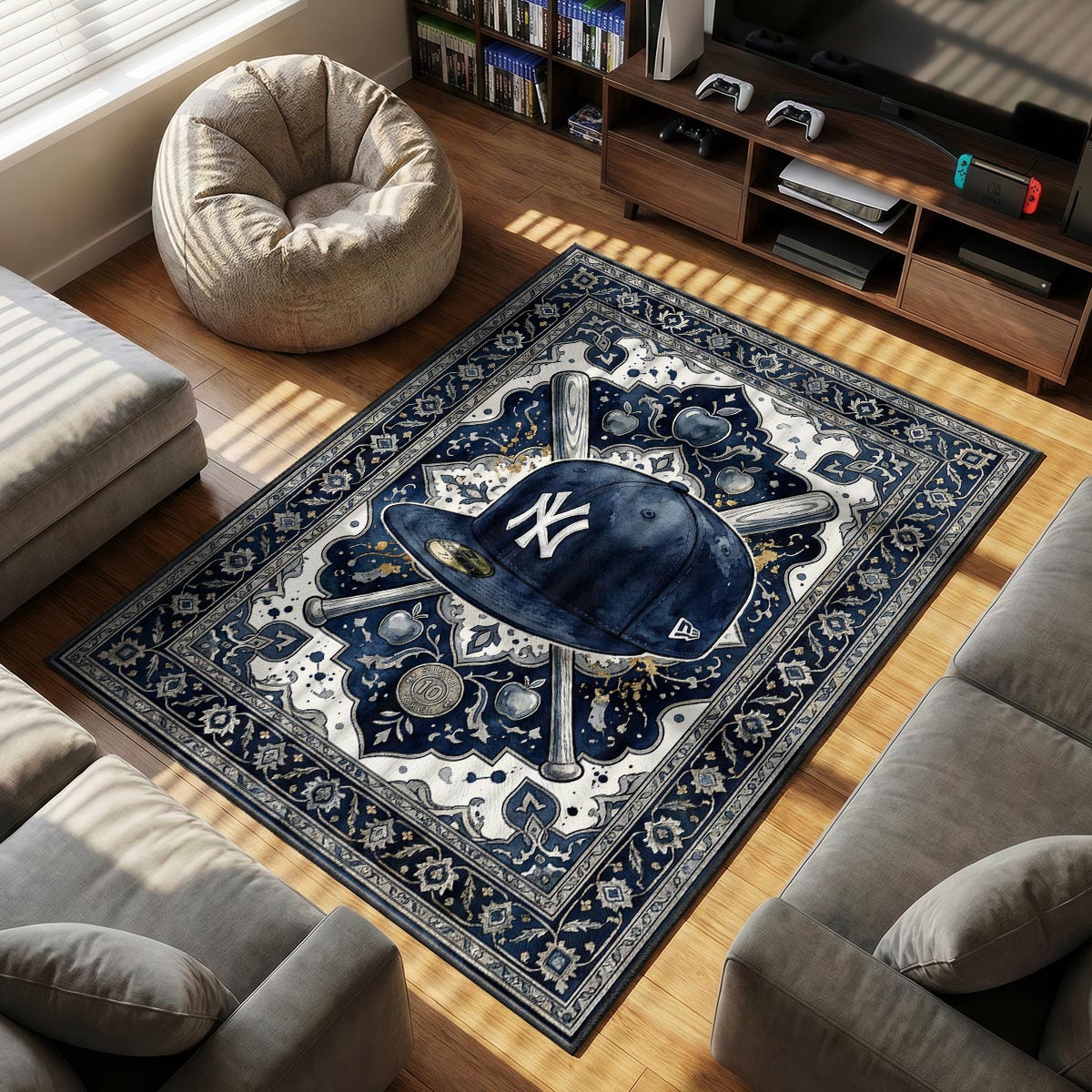 NY Yankees themed area rug for home decor fans