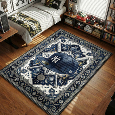 NY Yankees Blue Paisley Baseball Rug - Urban Floor Mat