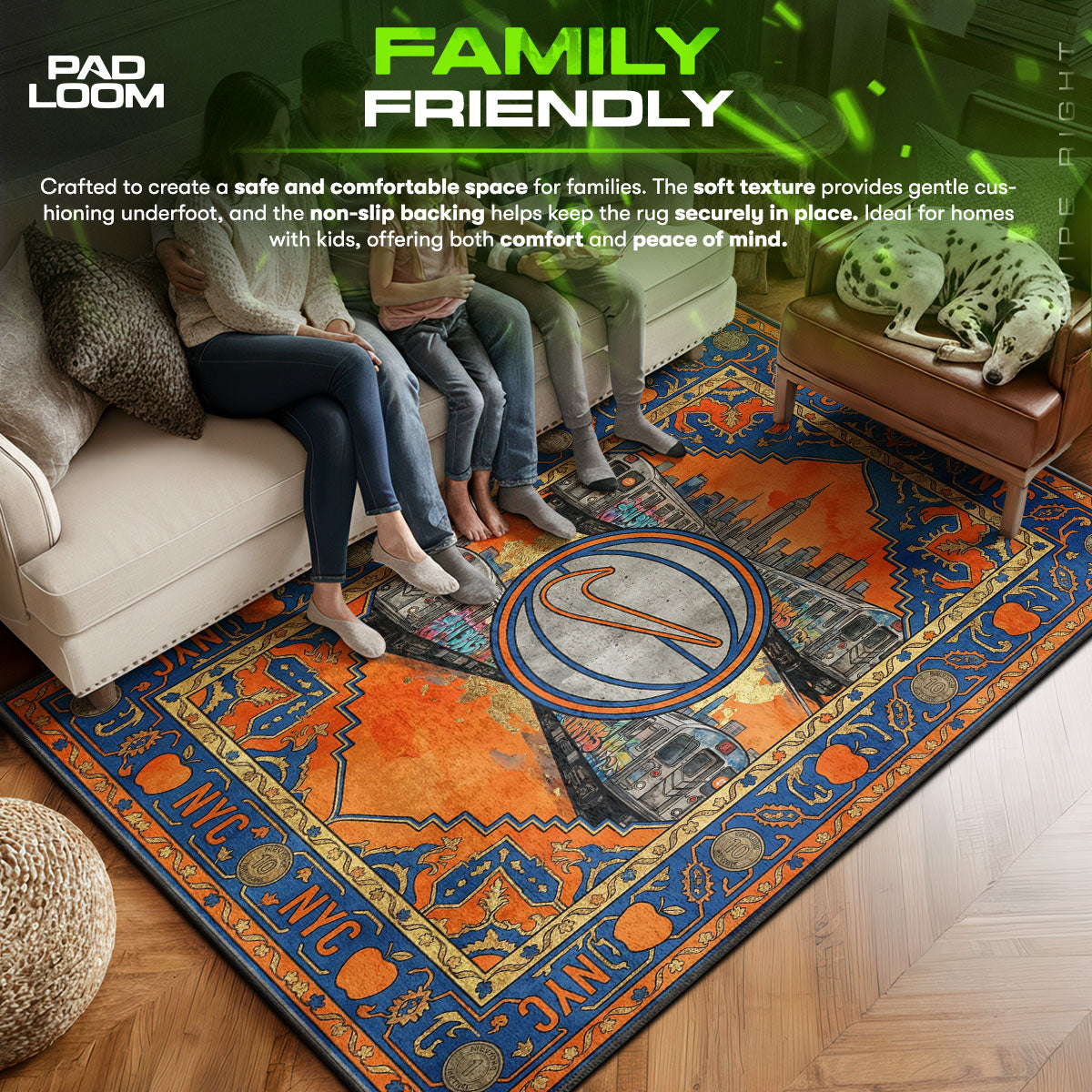 NYC area rug showing full home decor artwork