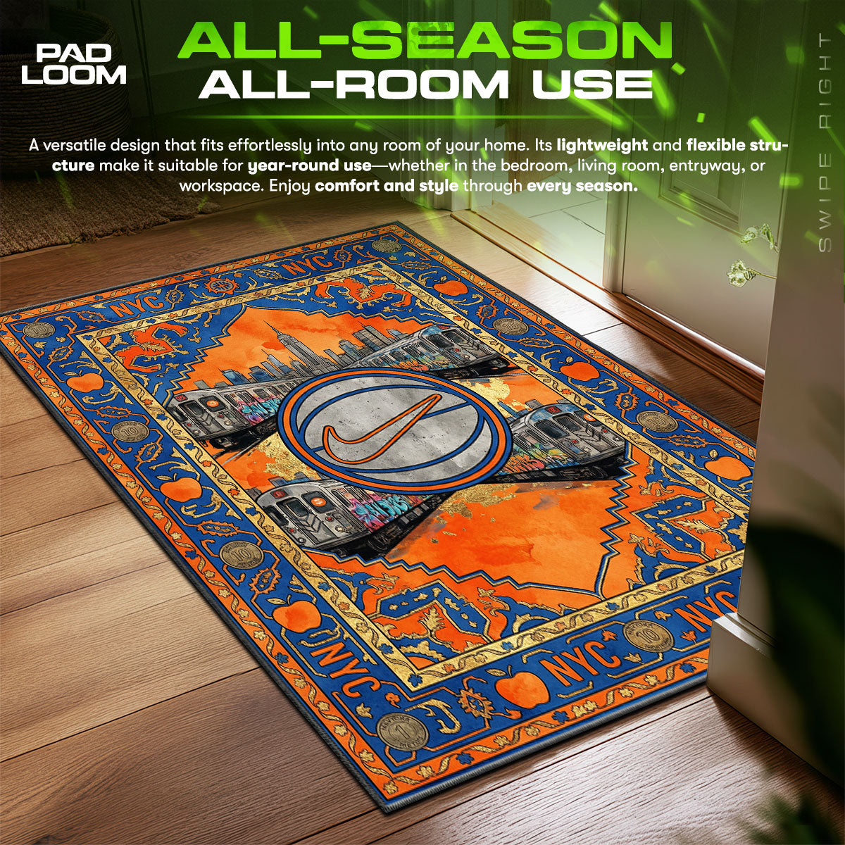 NYC Subway Skyline Urban Floor fan rug — premium quality print