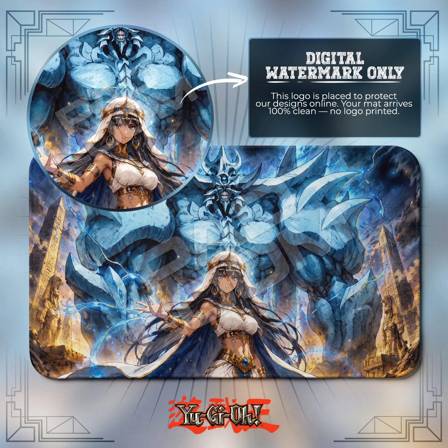 Obelisk Titan artwork close-up on Yugioh playmat