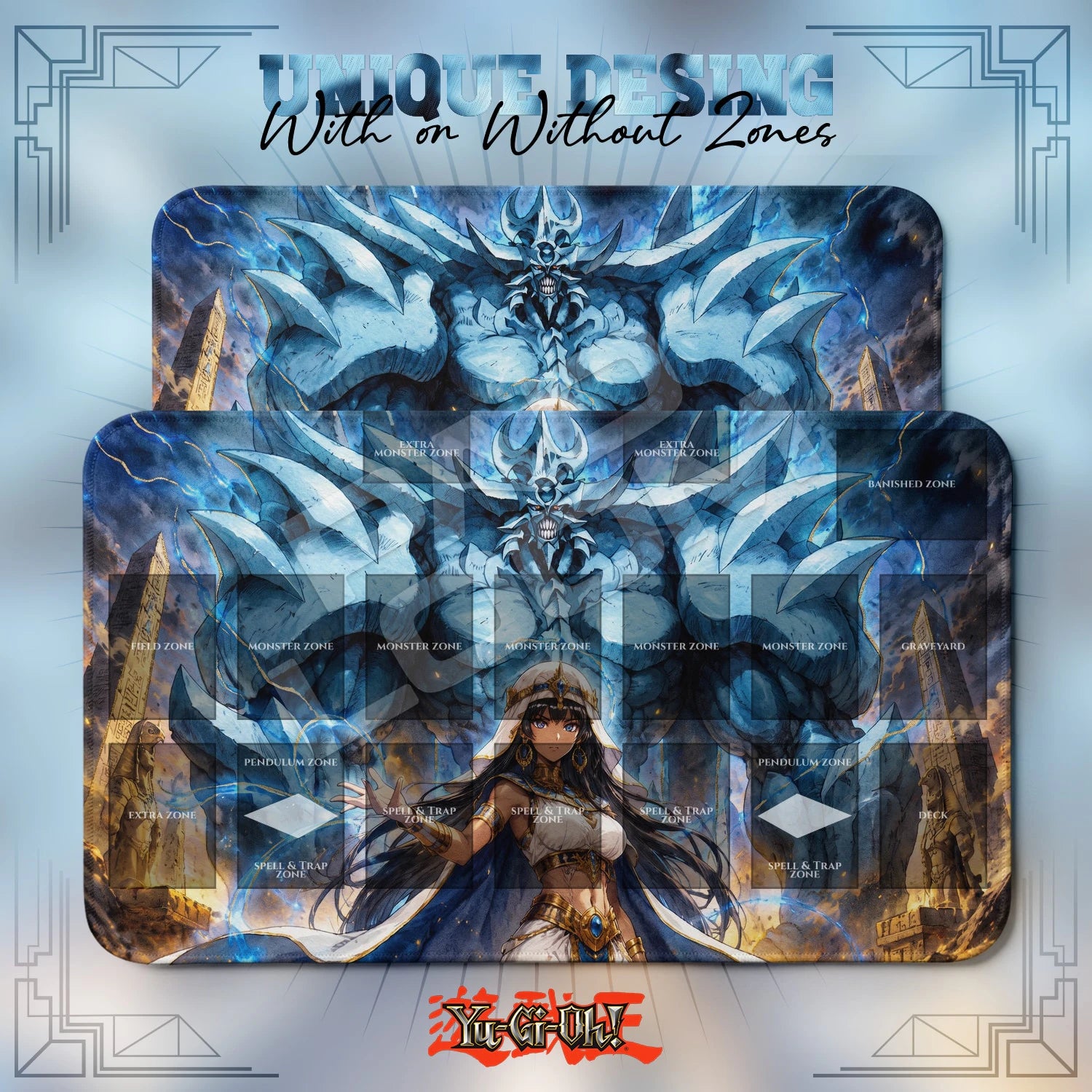 Obelisk Titan Playmat – With Zones and Without Zones layouts compared