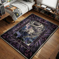 Obito Uchiha Tobi mask with Kamui spiral vortex and Rinnegan eye framed in purple chains rug design.