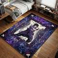 Obito Uchiha Tobi mask with Kamui spiral vortex and Rinnegan eye framed in purple chains rug design.