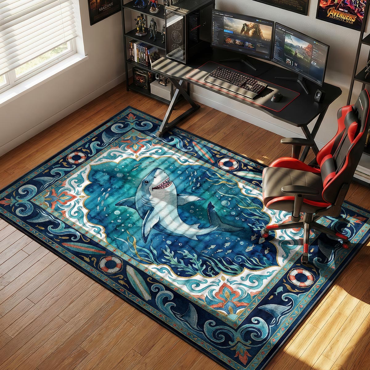 Ocean Shark Adventure Rug – Kids Underwater Theme Decor