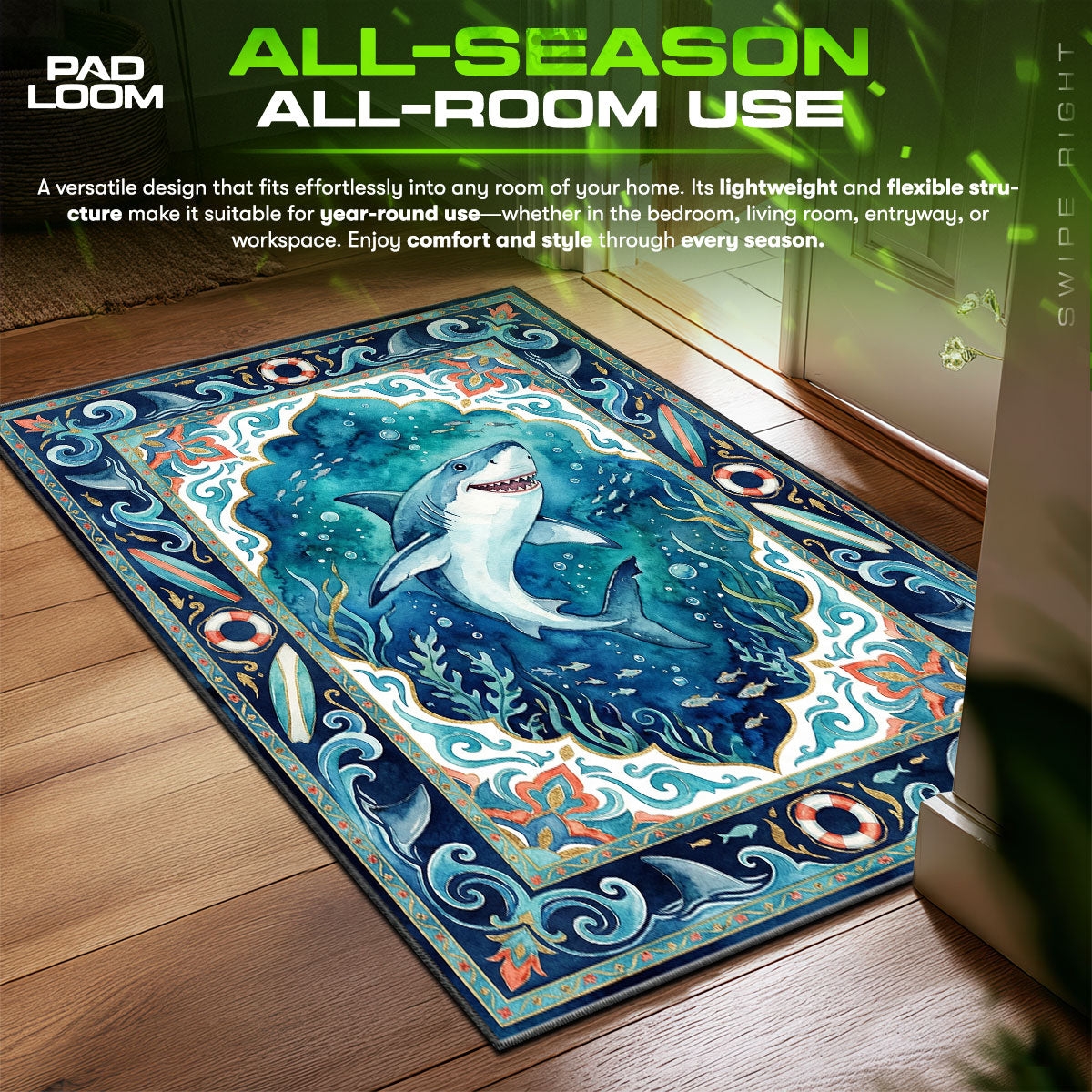Ocean Shark Adventure Rug – Kids Underwater Theme Decor