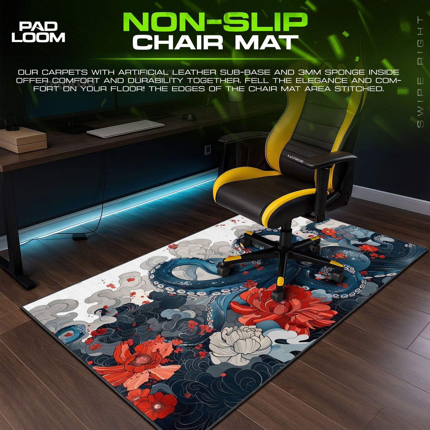 Octopus Waves Mouse Pad, Floral Japanese Gaming Desk Mat Padloom