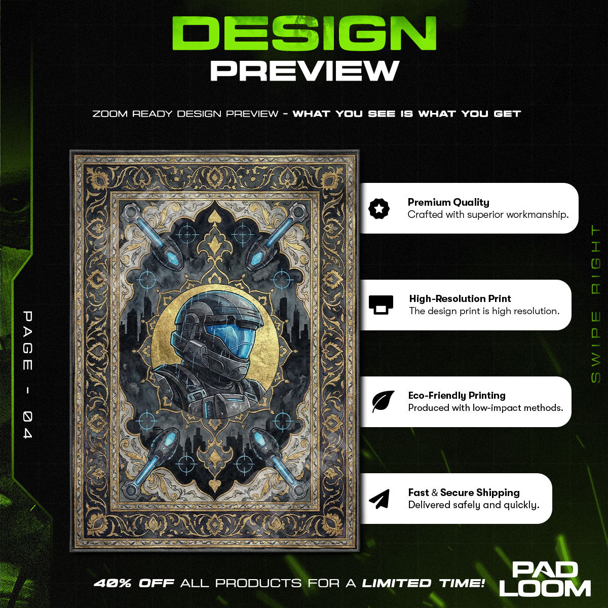 ODST Rain Noir Rug - Halo Chair Mat