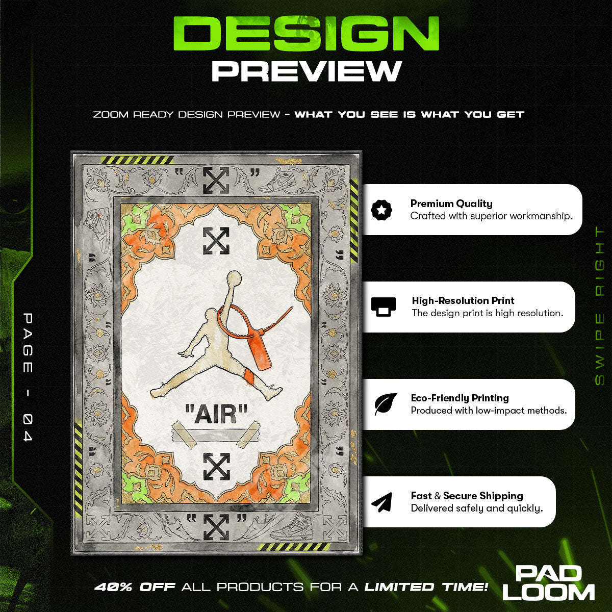 Floor character design printed on rug